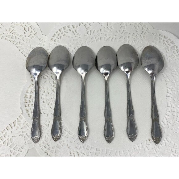 Lot of 6 Oneida FENWAY Dream Glossy Stainless Soup Spoons Wm A Rogers Vintage - Picture 4 of 7